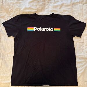 Polaroid Black Tee with Colorful Logo